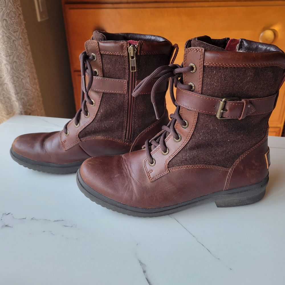 UGG Dark Brown Ankle Boots with Lace-Up Design